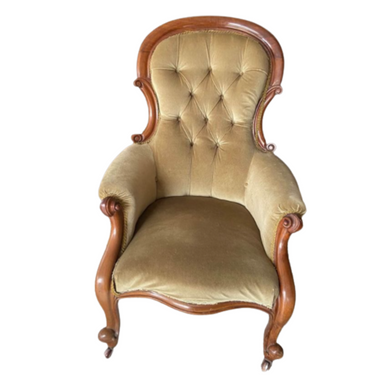 Antique Armchair with Olive Green Velvet