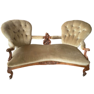 Antique Loveseat with Olive Green Velvet